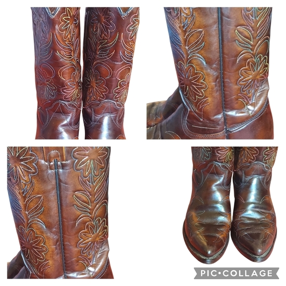 Vintage Rodeo Cowboy Boots Patent Leather Rainbow Peacock Men's - Picture 12 of 16